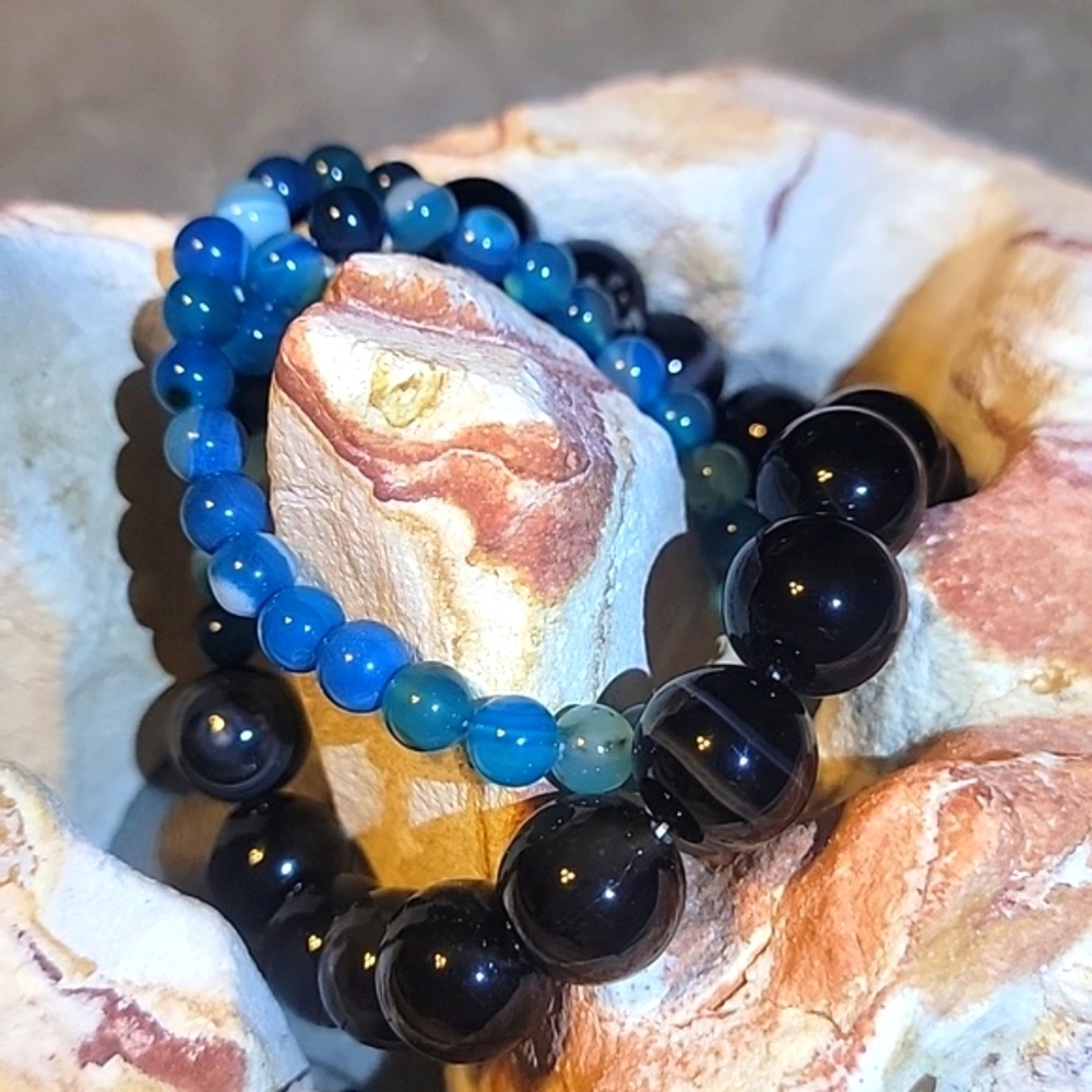 Round 993 Cts Natural Blue Onyx Black Agate Beaded Natural Gemstone Necklace - Picture 11 of 11